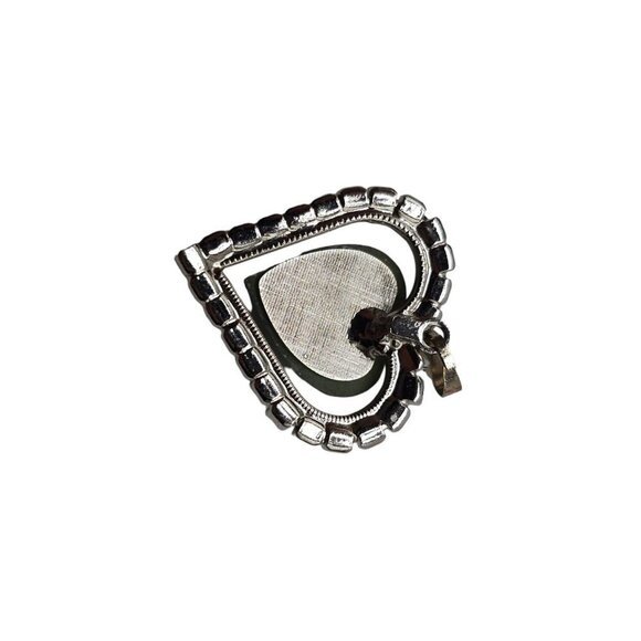 Green Tourmaline Clear Rhinestone Heart Pendant Silver Tone Vintage - Picture 3 of 6